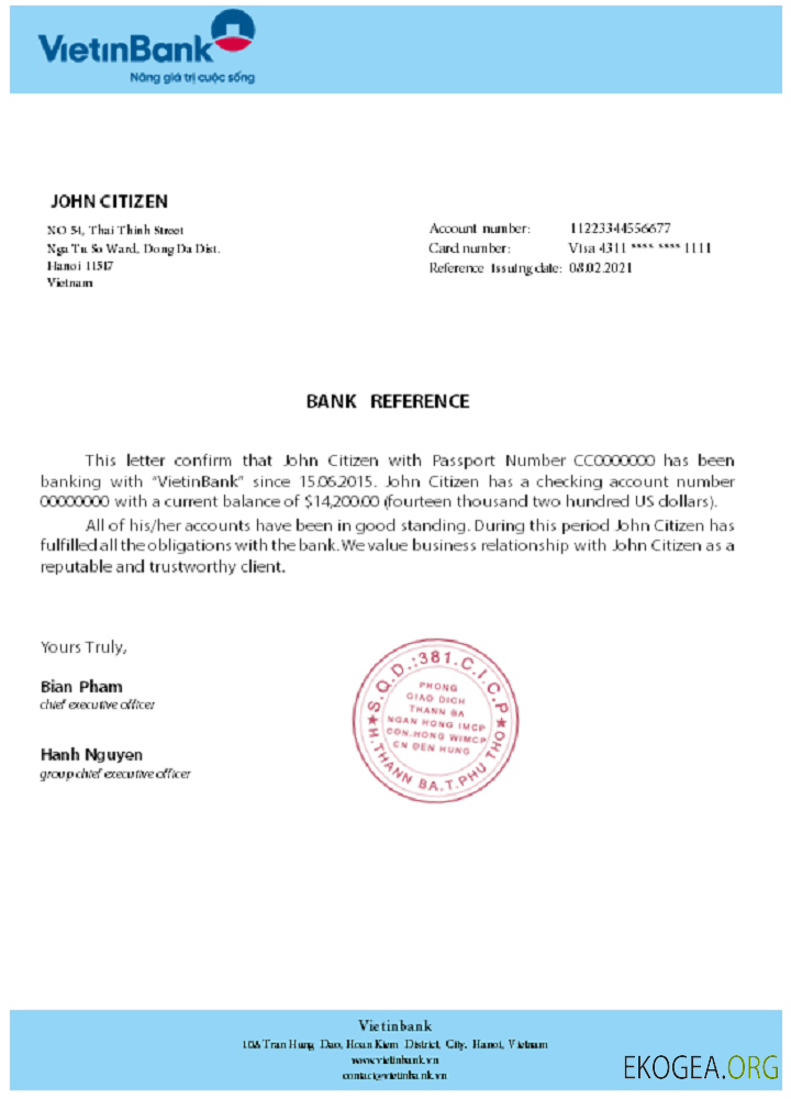 Vietnam Vietinbank , référence template